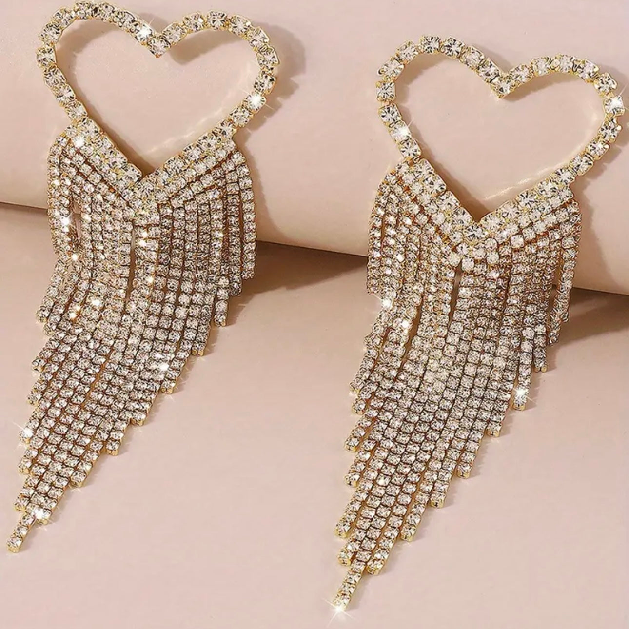 Gold Heart Tassel Earrings