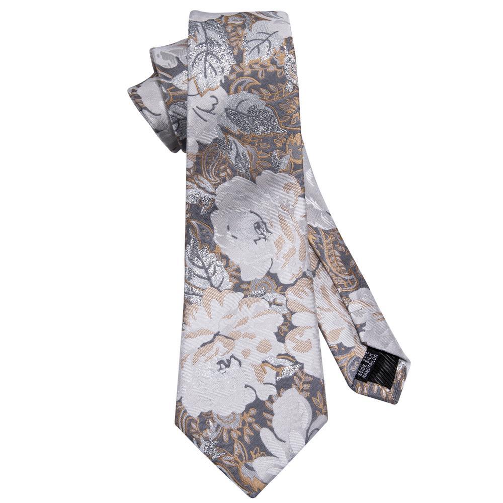 Silver Glittery Neutrals Floral Necktie Set