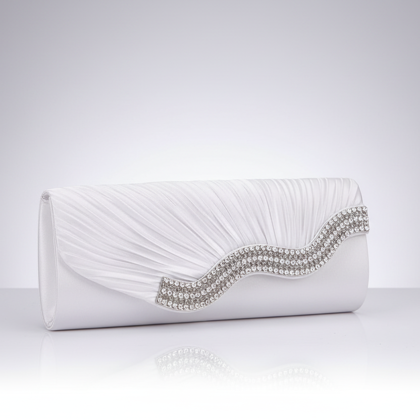 Rhinestone Waves Pleated Clutch