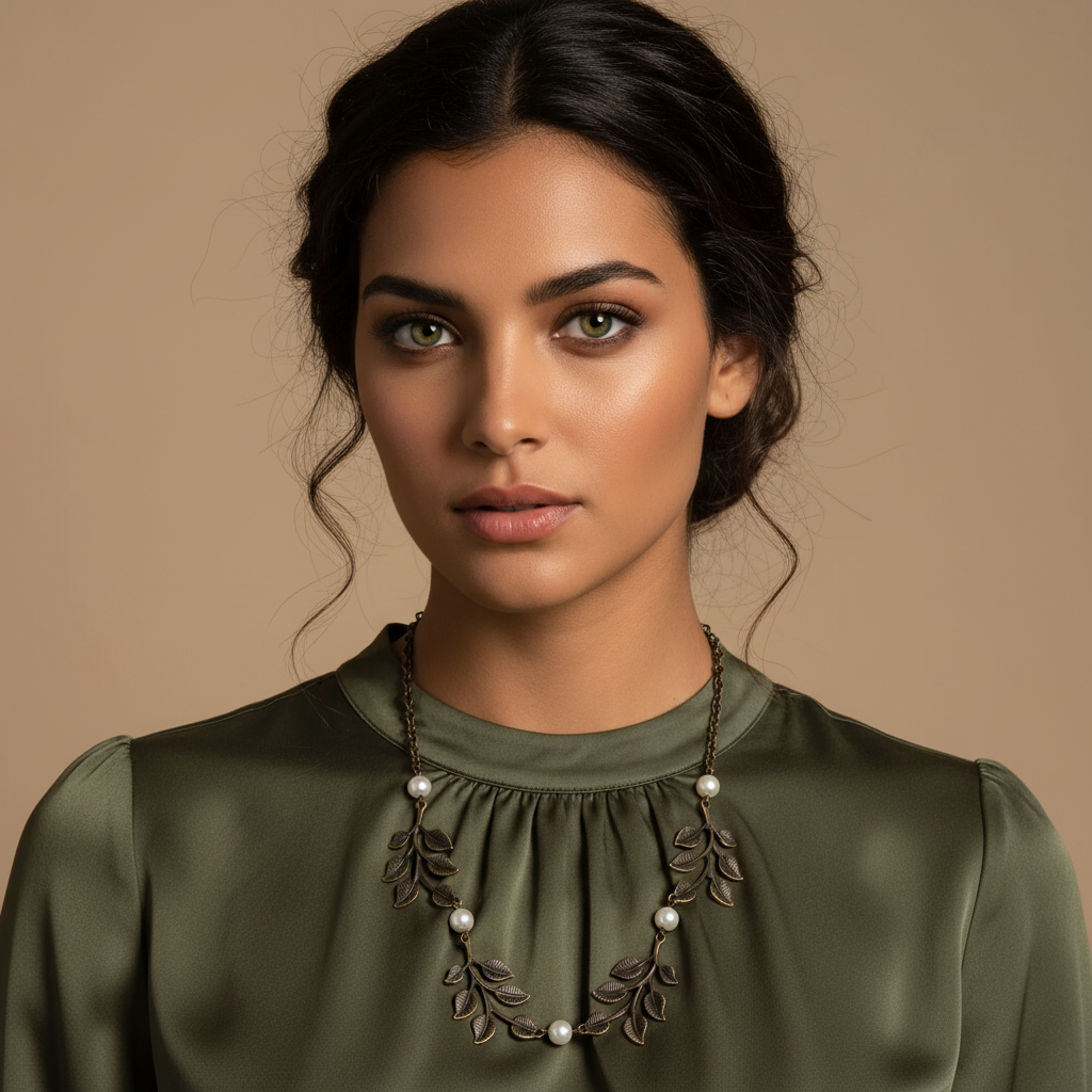 Bronze Pearl Leaf Necklace