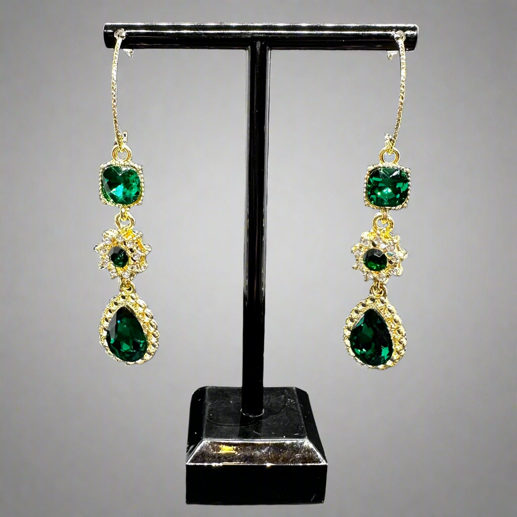 Emerald Green Glass Earrings