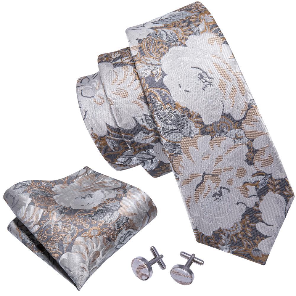Silver Glittery Neutrals Floral Necktie Set