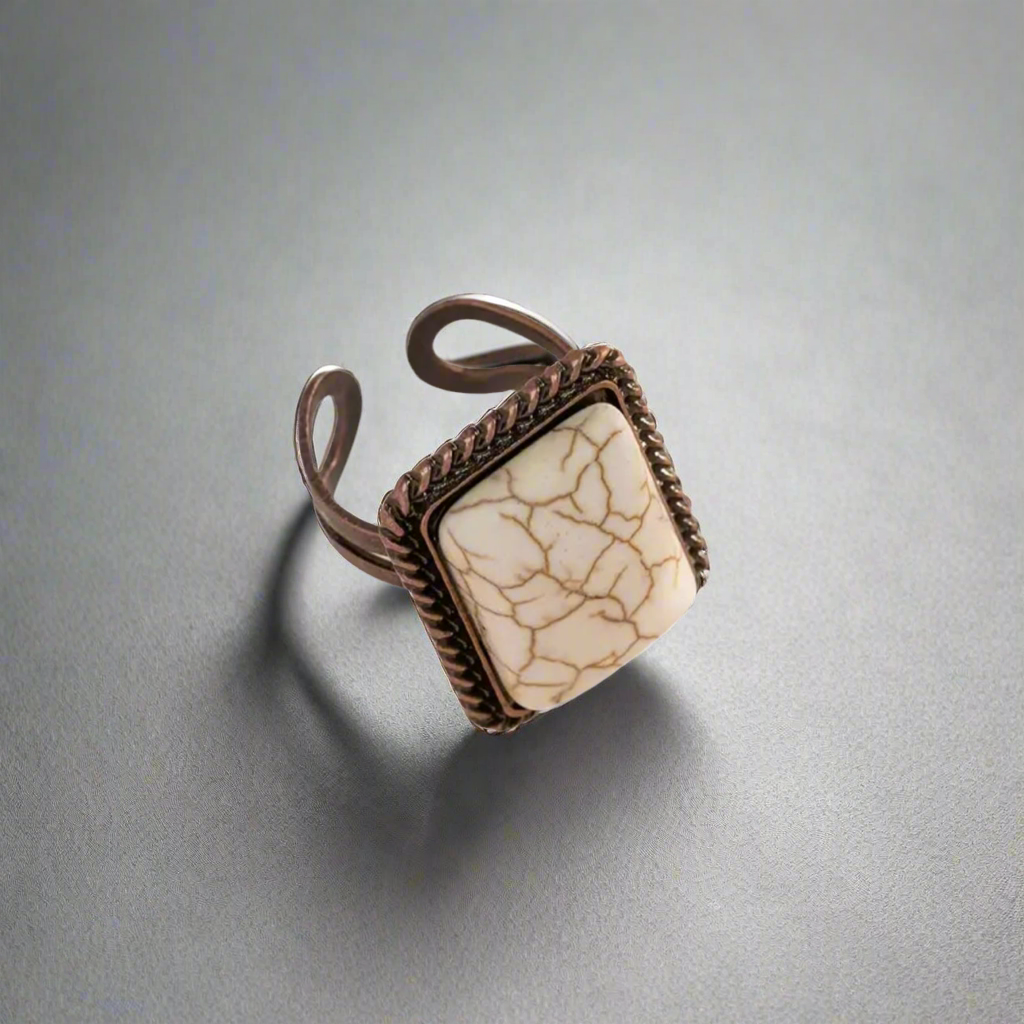 White Turquoise Red Bronze Rectangular Ring