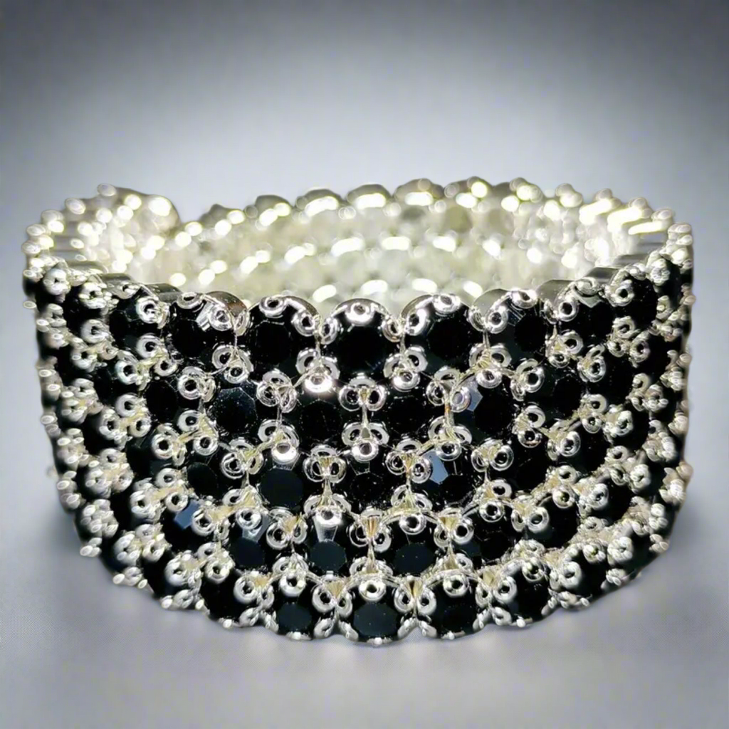Flexible 5 Row Rhinestone Bracelets-Silver Setting