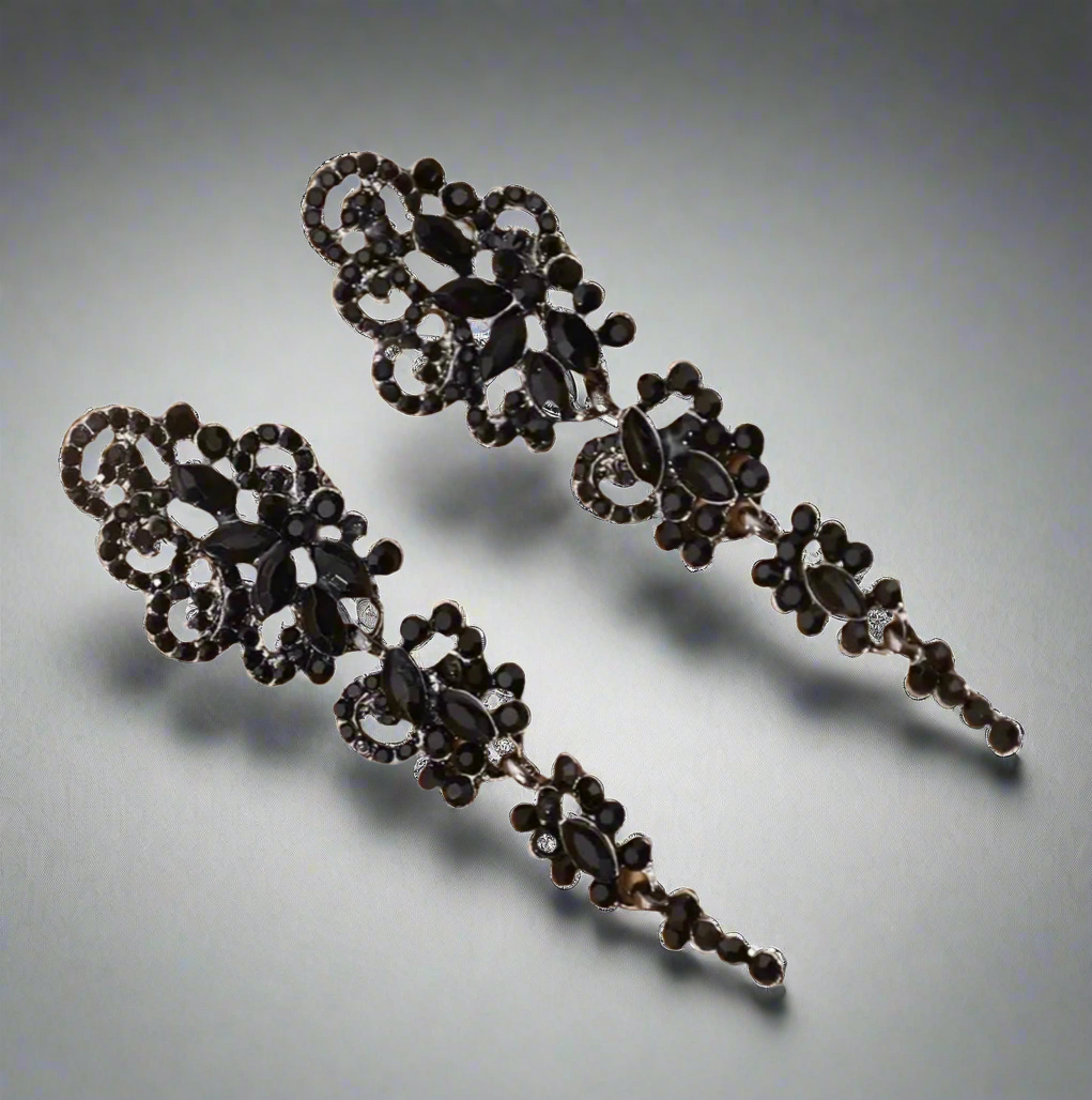 Floral Black Metal Earrings