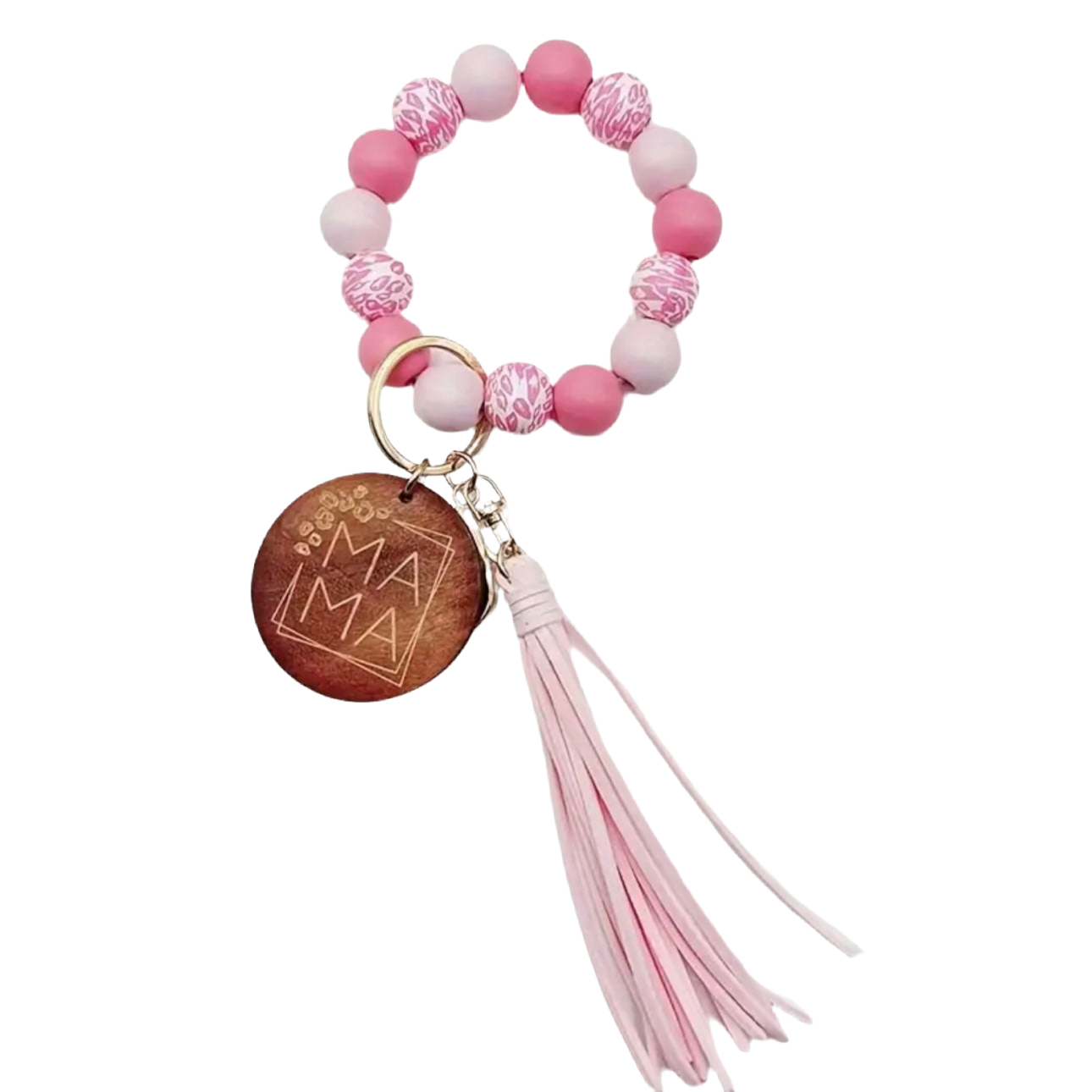 Mama Pink Beaded Keychain