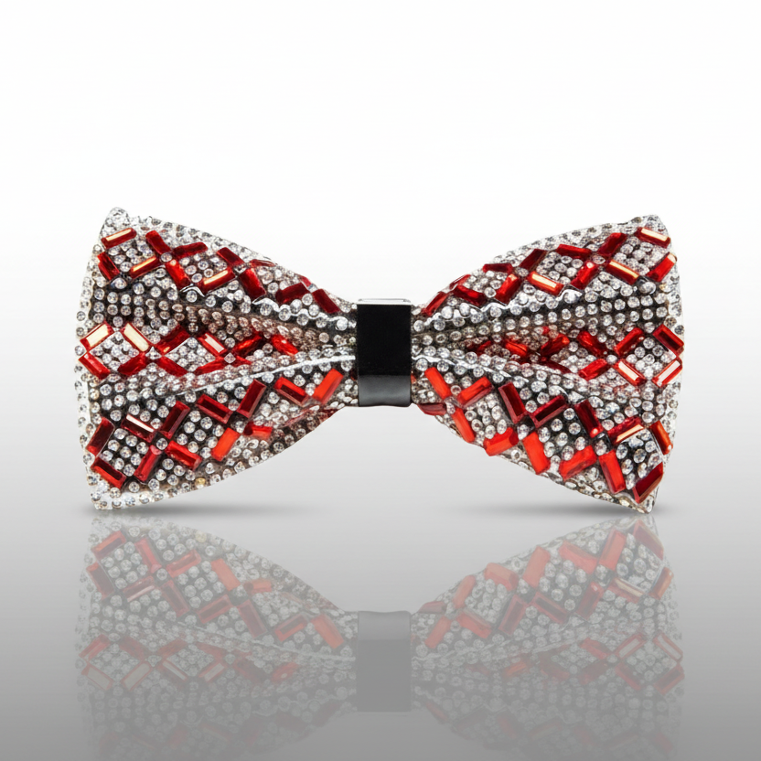 Red Clear Rhinestone Bow Tie