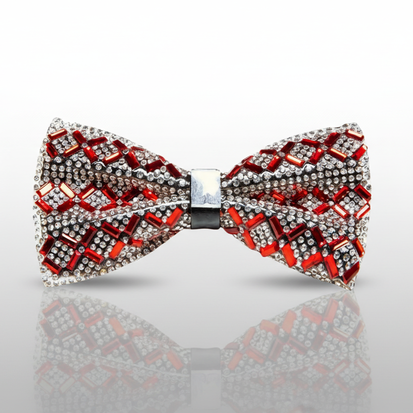 Red Clear Rhinestone Bow Tie