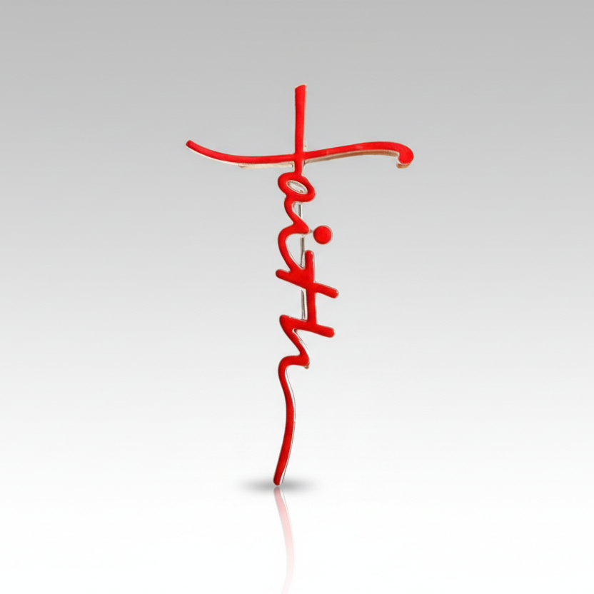 Faith Red Enamel Brooch