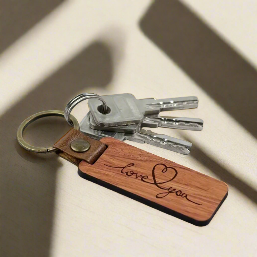 Love You Rosewood Heart Keychain