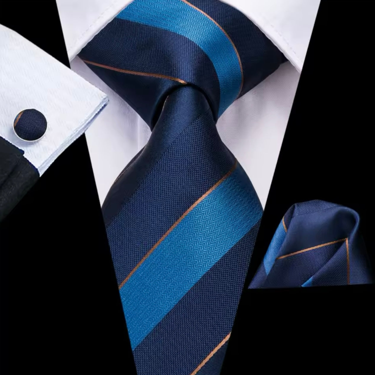 Blue Royal Striped Necktie Set