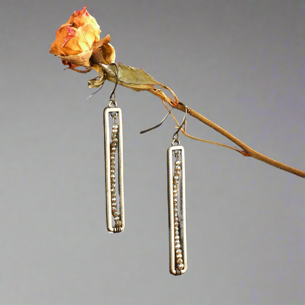 Beaded Bronze Dangle Earrings
