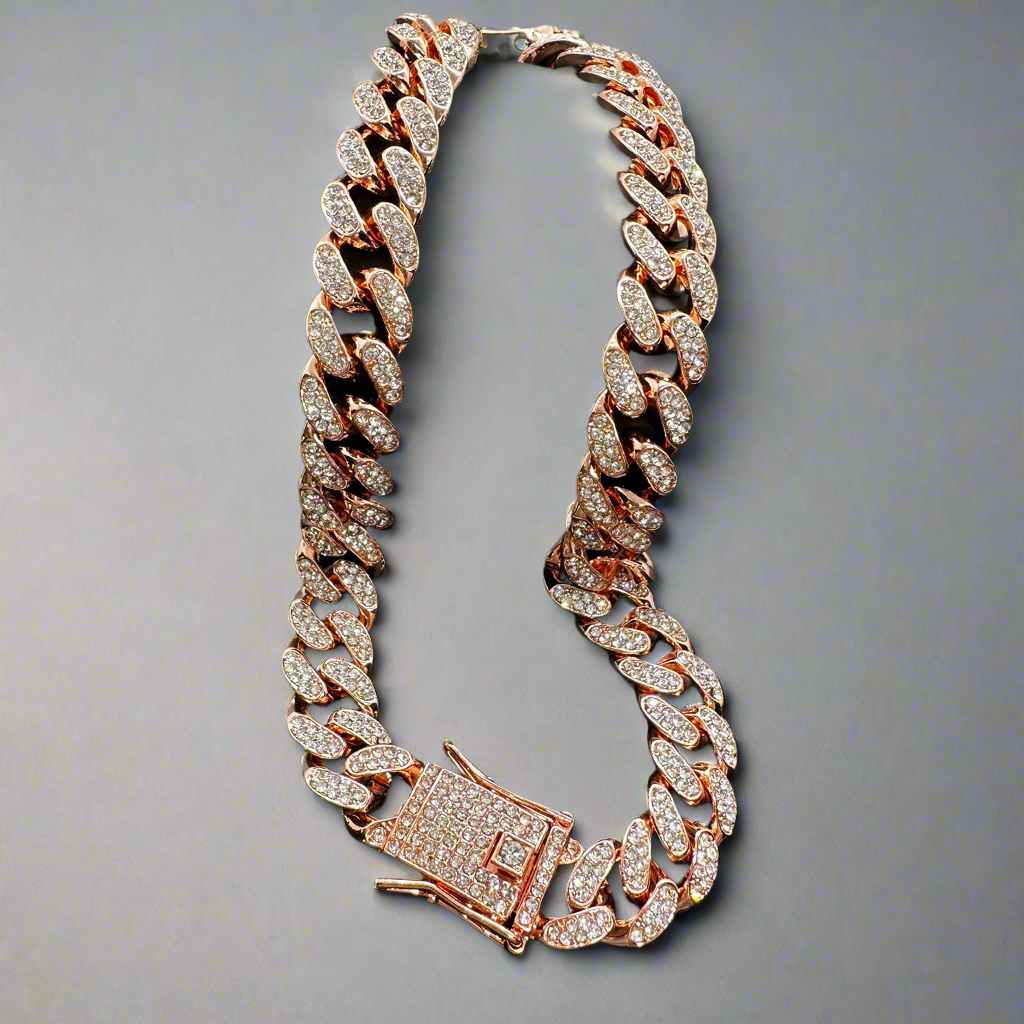 Rose Gold Clear Cuban Chain Set