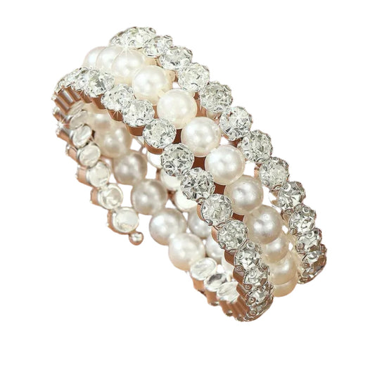 Pearls Rhinestones Flexible Bracelet