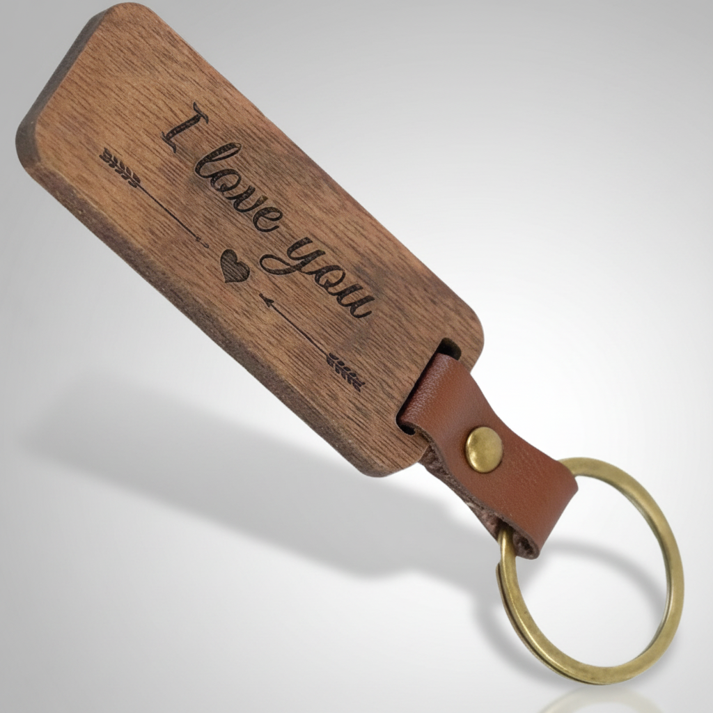 I Love You Walnut Heart Keychain