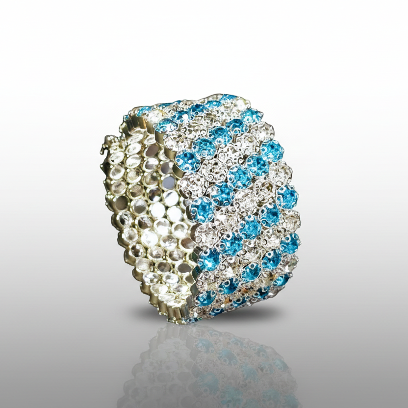 Flexible 5 Row Rhinestone Bracelets-Silver Setting