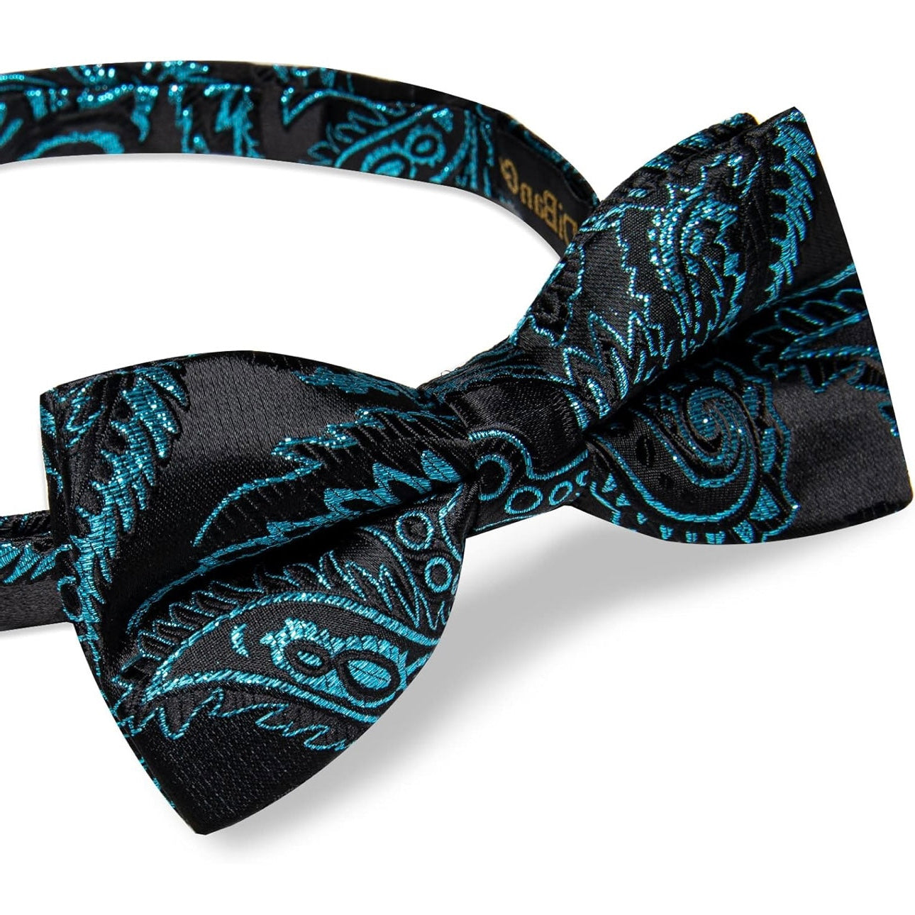 Peacock Blue Metallic Black Bowtie Set