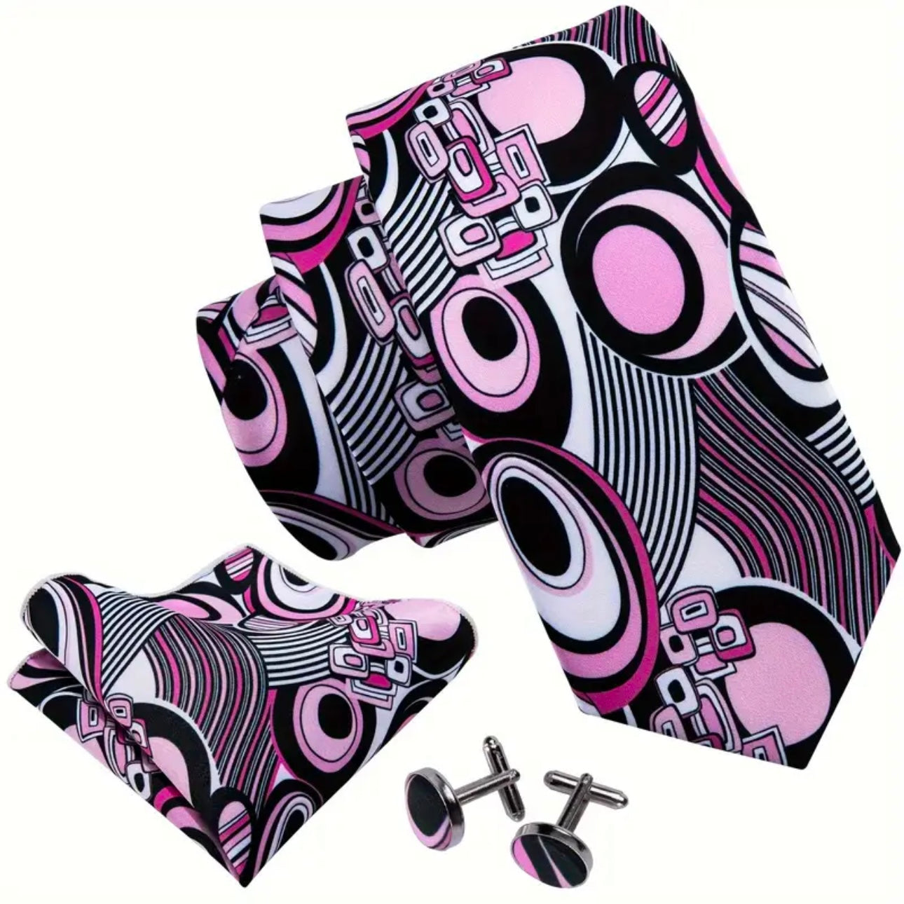 Pink Black White Necktie Set
