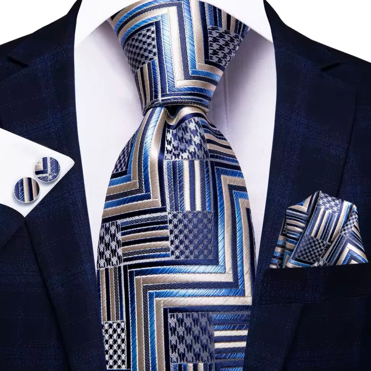 Blue Tan Modern Necktie Set