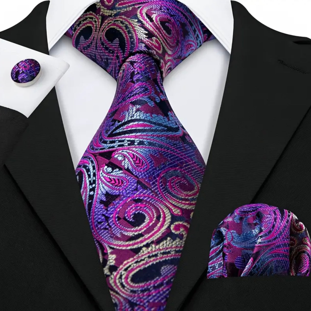 Purple Paisley Necktie Set