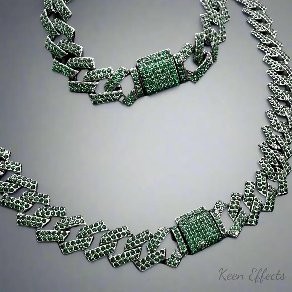 Green Black Cuban Chain Set