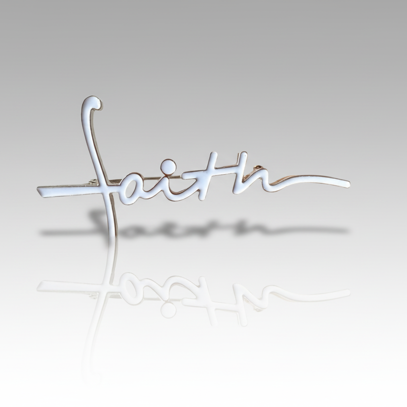 Faith White Enamel Brooch