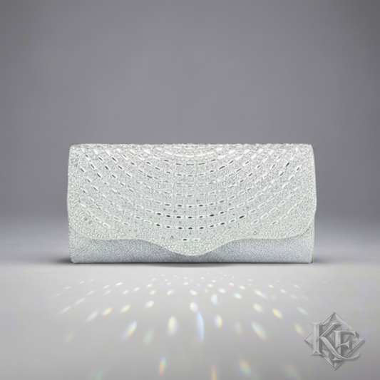 Silver clutch bag on a gray background