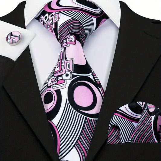 Pink Black White Necktie Set