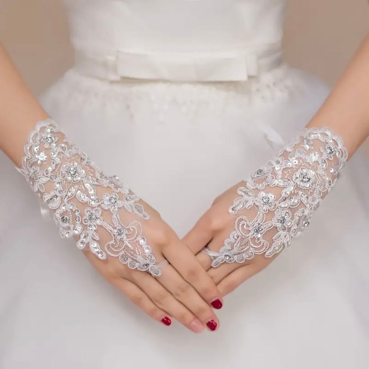 Lace Rhinestone Bridal Gloves