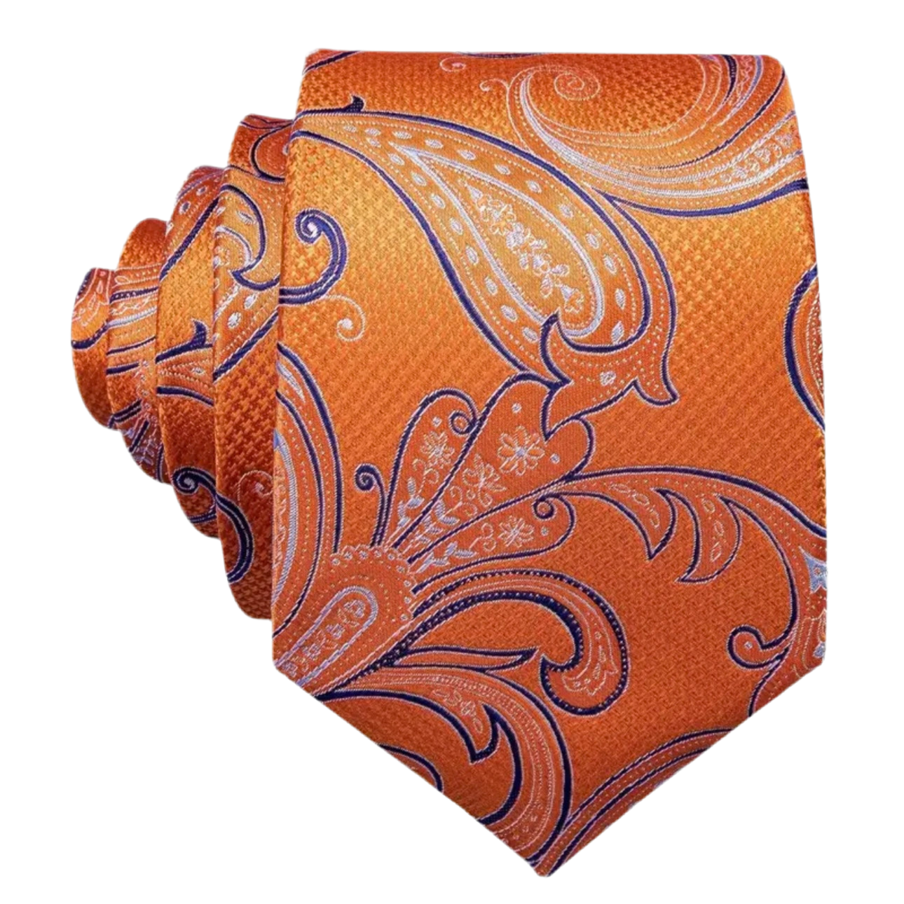 Orange Navy Paisley Necktie Set