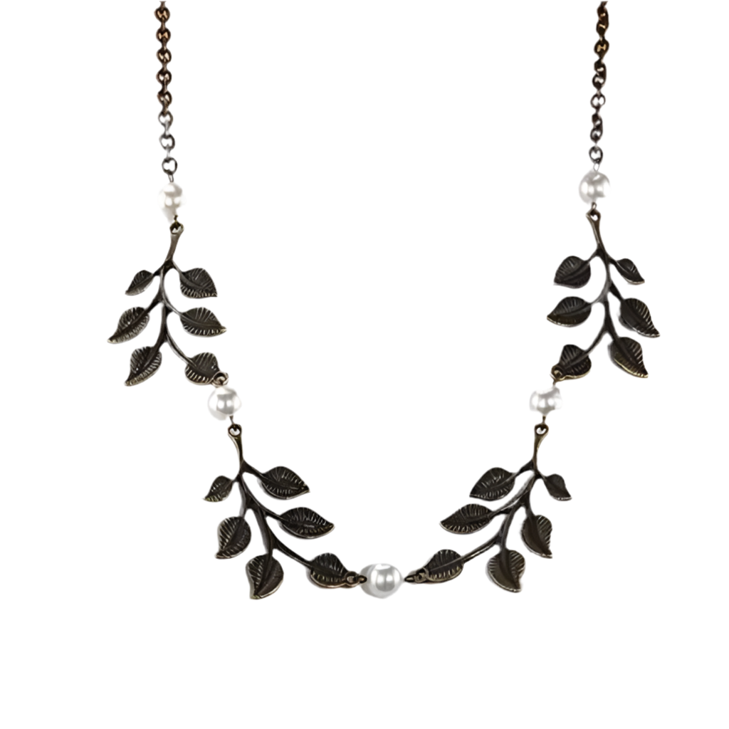 Bronze Pearl Leaf Necklace