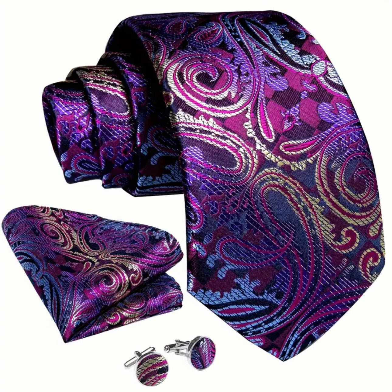 Purple Paisley Necktie Set