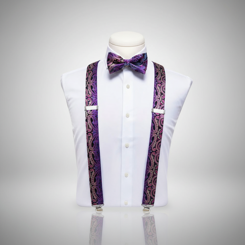 Purple Paisley Suspenders & Bow Tie Set