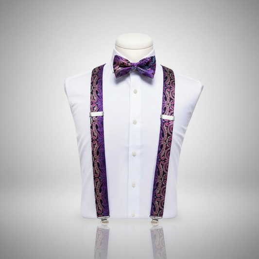 Purple Paisley Suspenders & Bow Tie Set