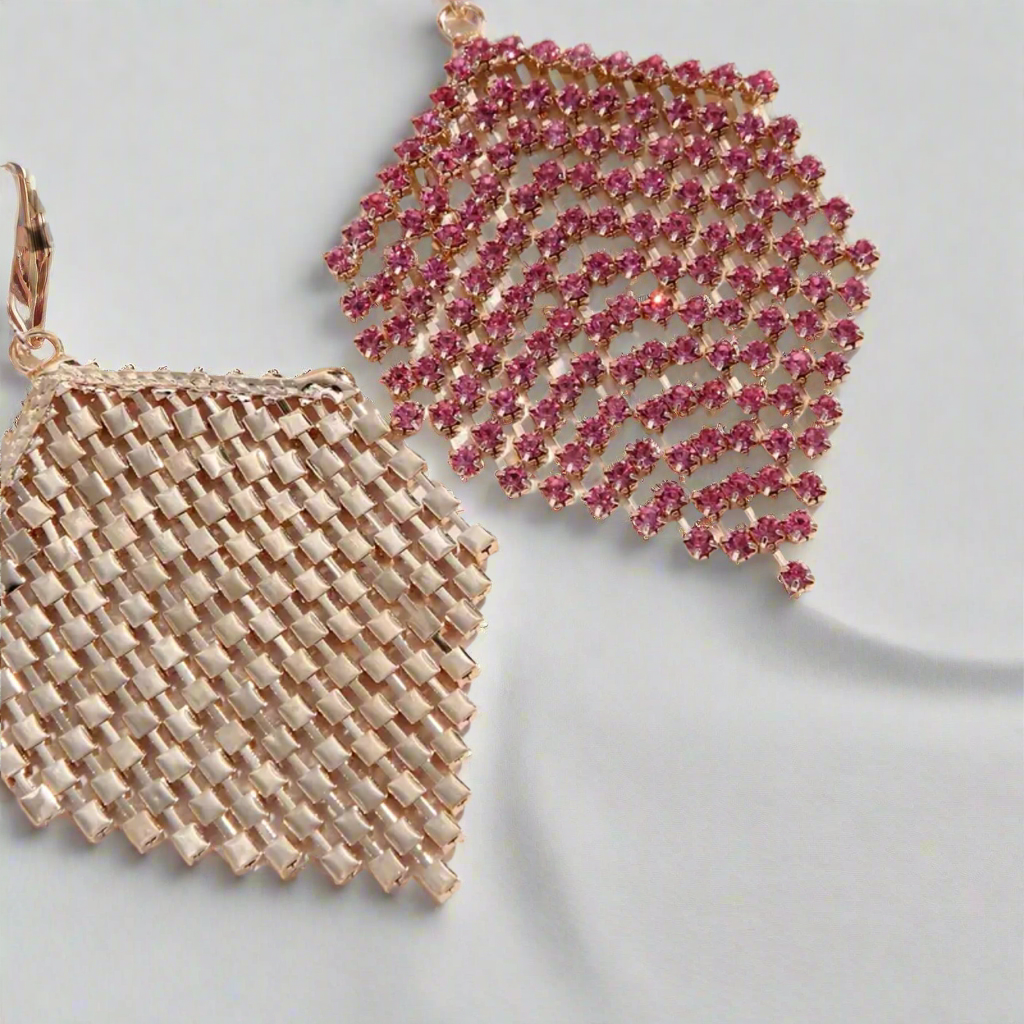 Rose Red Pink Gold Tassel Earrings