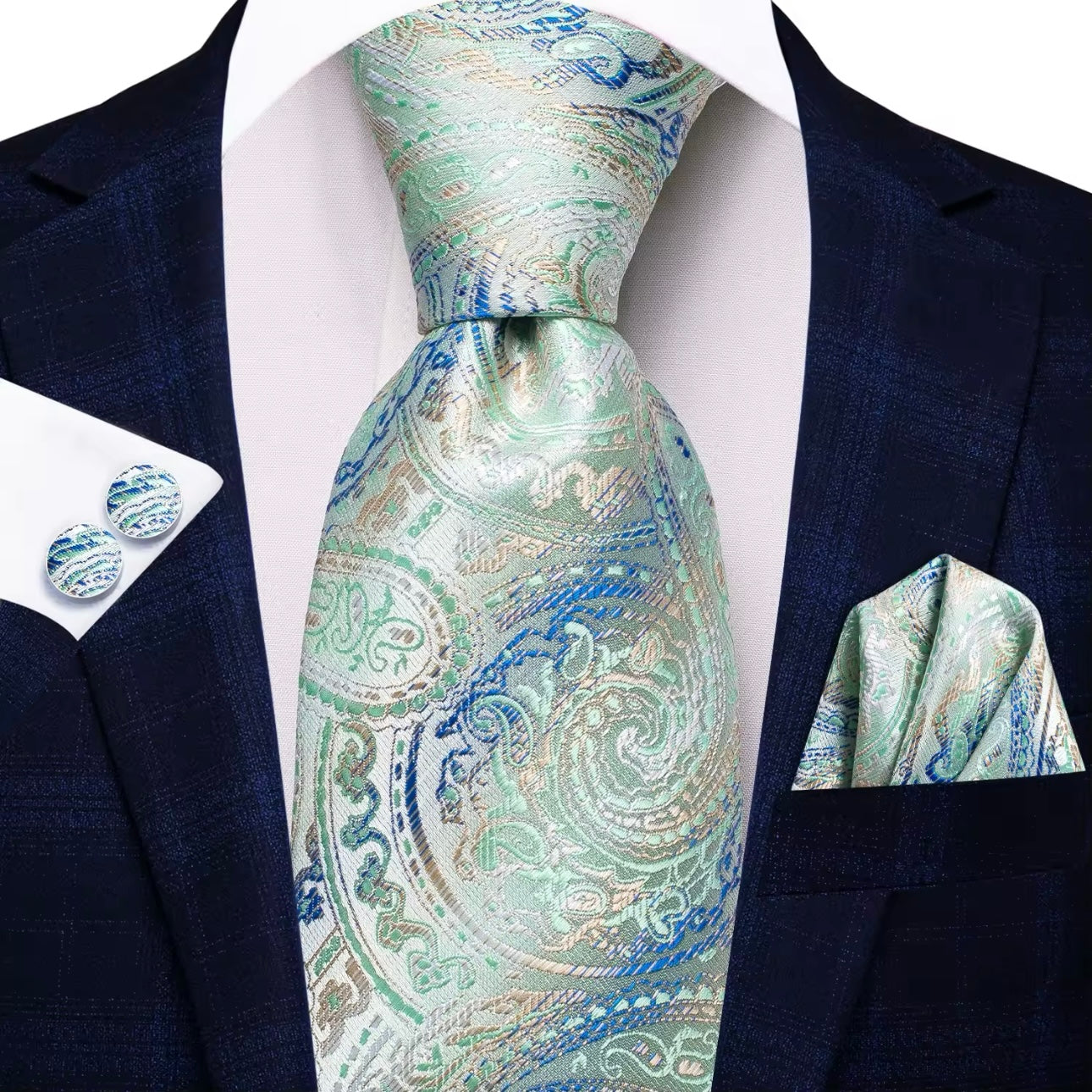 Green Mint Blue Necktie Set