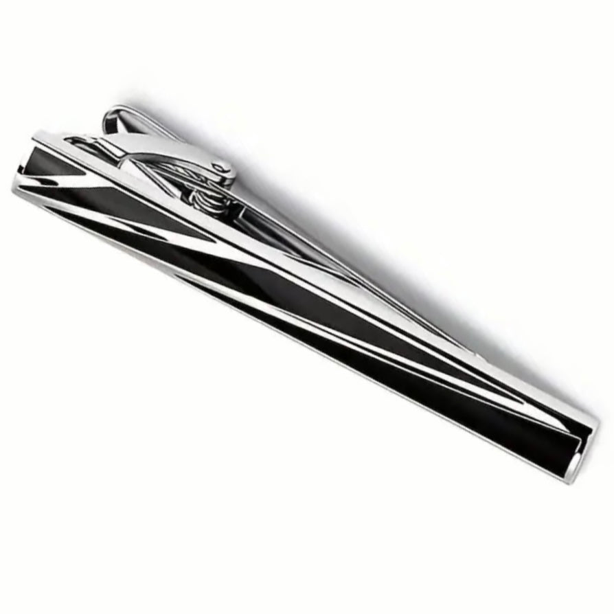 Black Silver Sleek Tie Clip