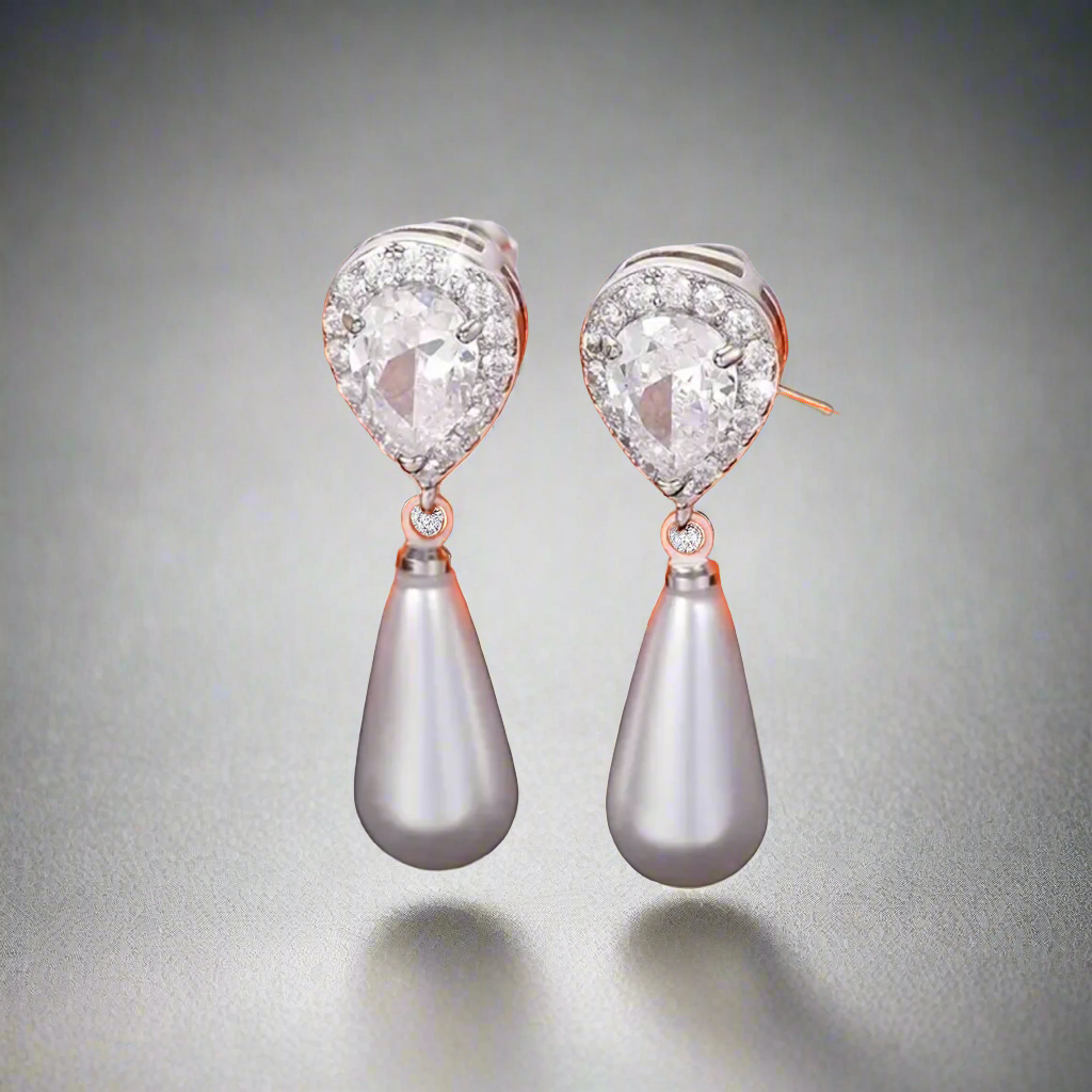 Pearl & Zircon Drop Earrings
