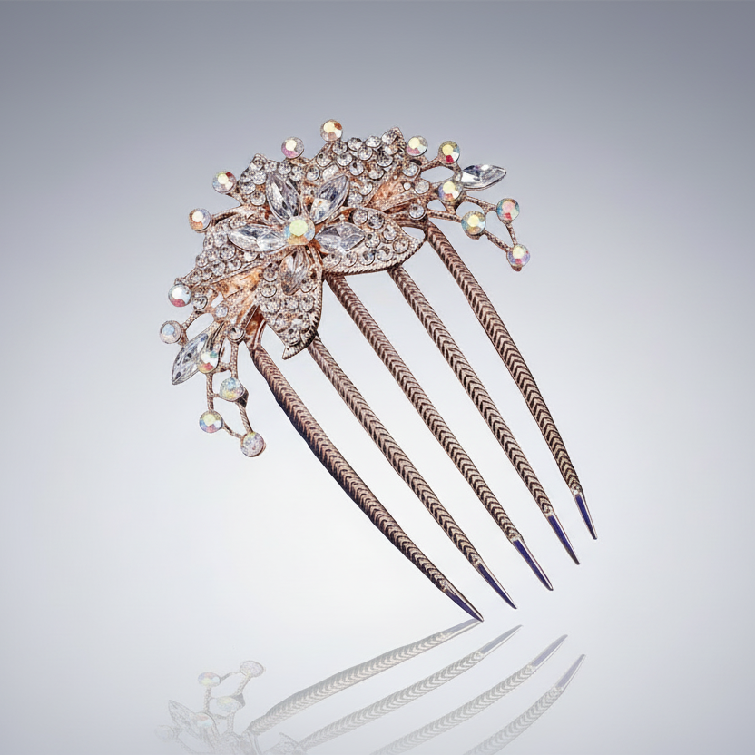 Decorative hair comb with crystals on a gray background