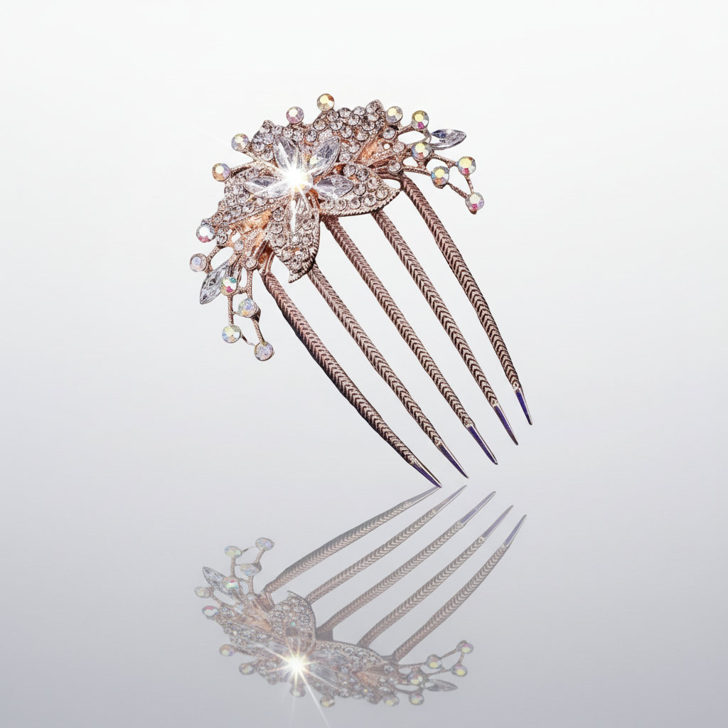 Decorative hair comb with crystals on a white background