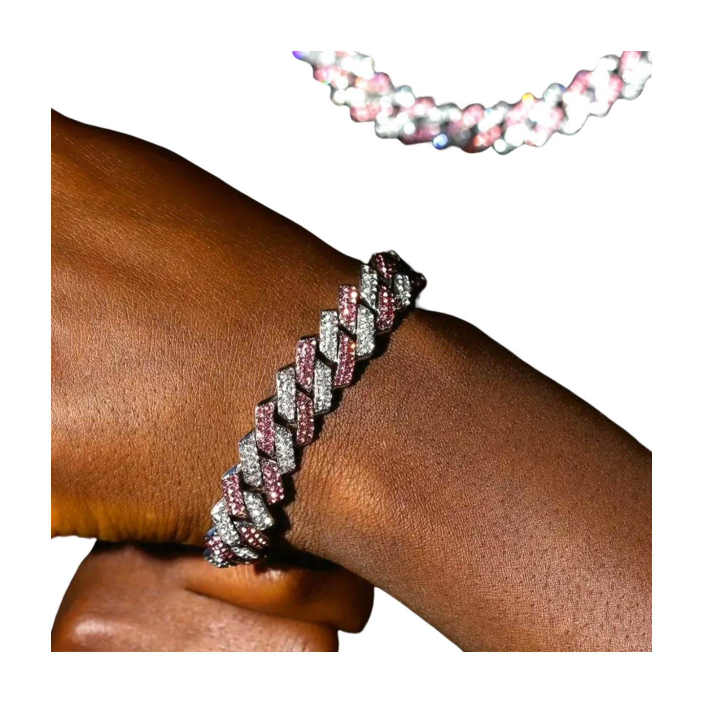 Pink Clear Cuban Chain Bracelet