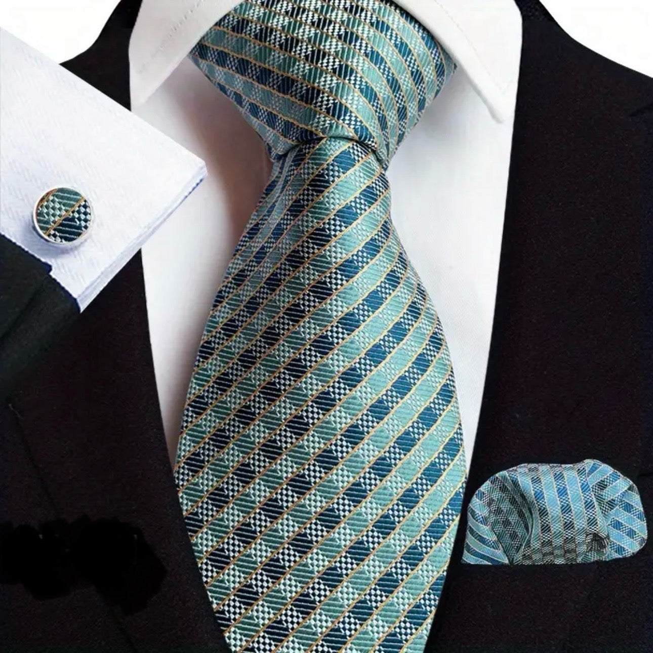 Green Sage Plaid Necktie Set