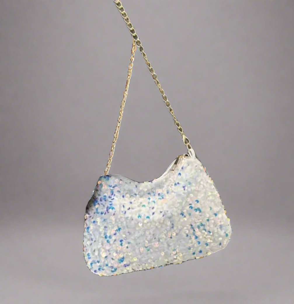 Sequin Iridescent White Bag