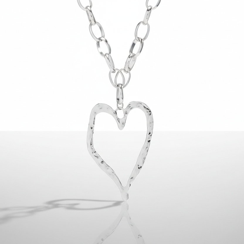 Exaggerated Heart Silver Necklace