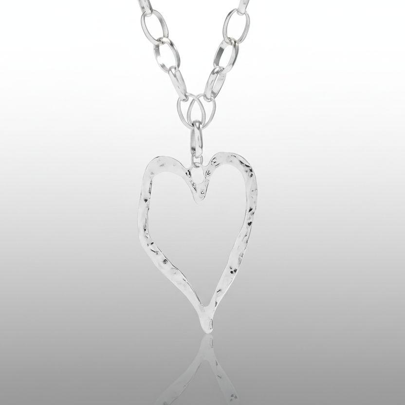 Exaggerated Heart Silver Necklace
