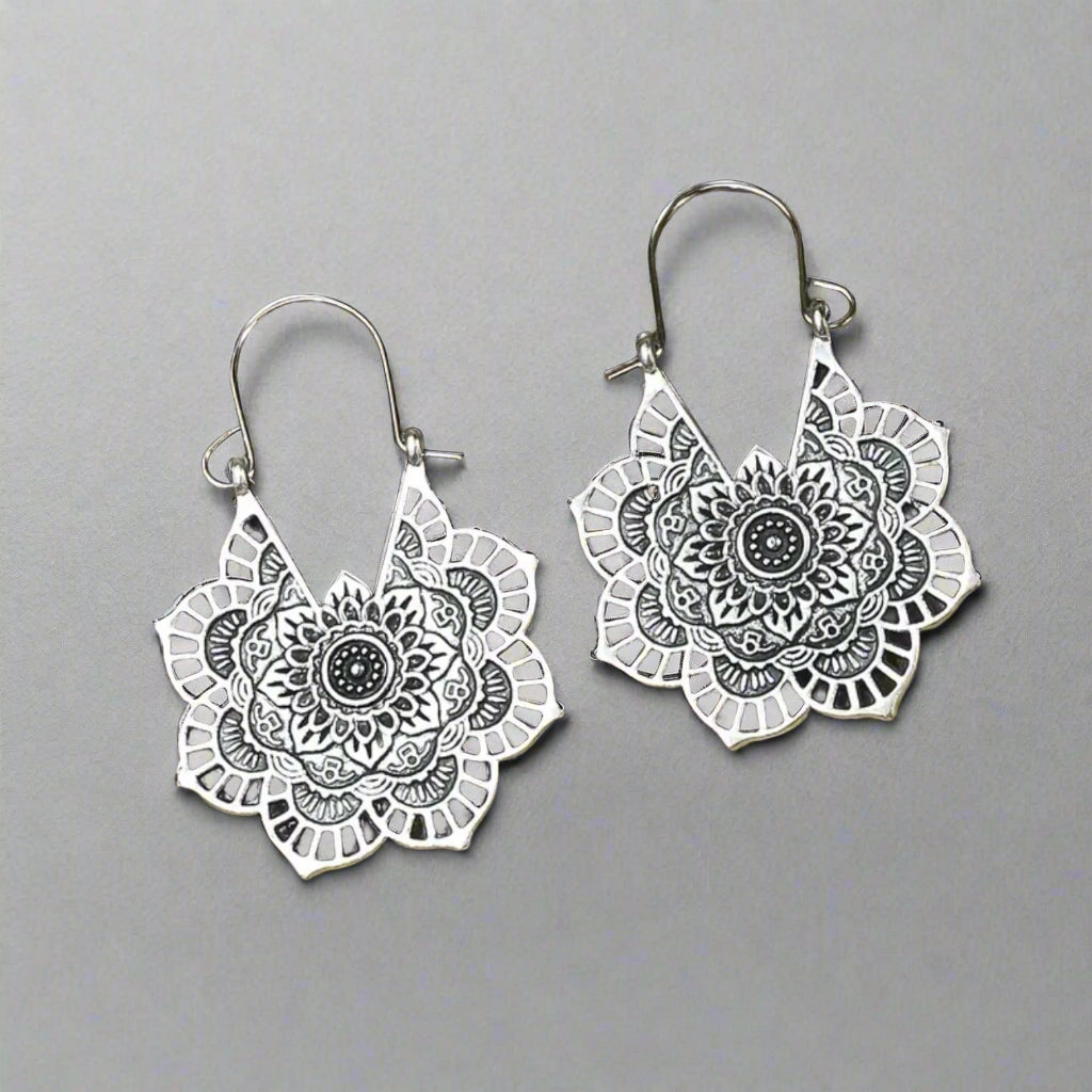 Boho Antique Silver Hoops