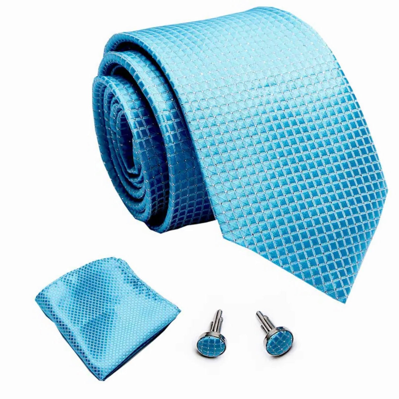 Blue Silver Necktie Set