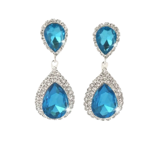 Blue Clear Silver Earrings