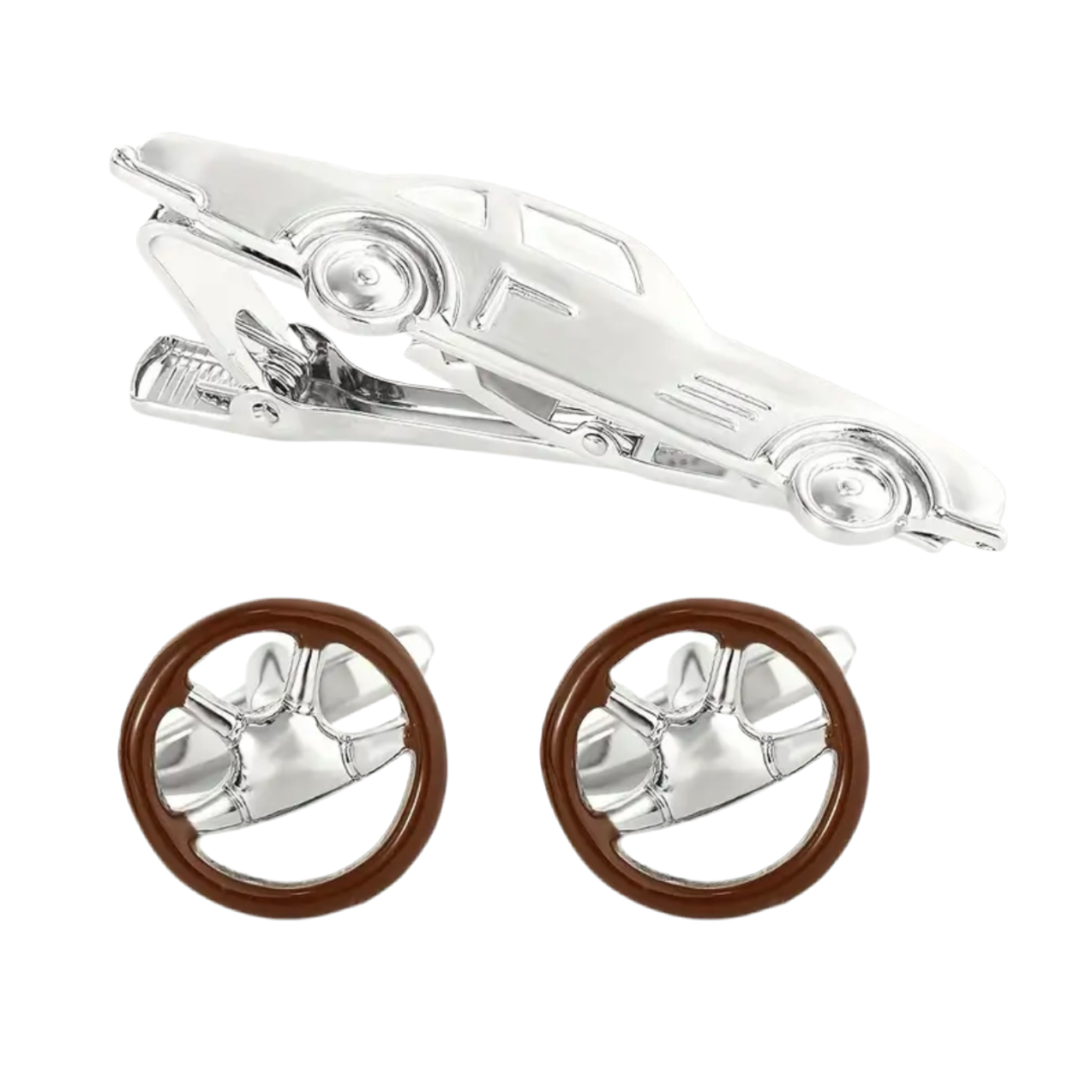 Steering Wheel Cufflinks And Car Tie Clip Set