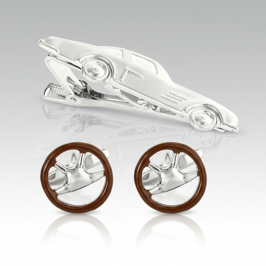 Steering Wheel Cufflinks & Car Tie Clip Set